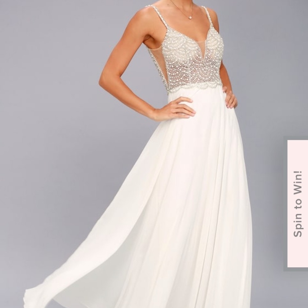 Lulus true love white beaded rhinestone dress